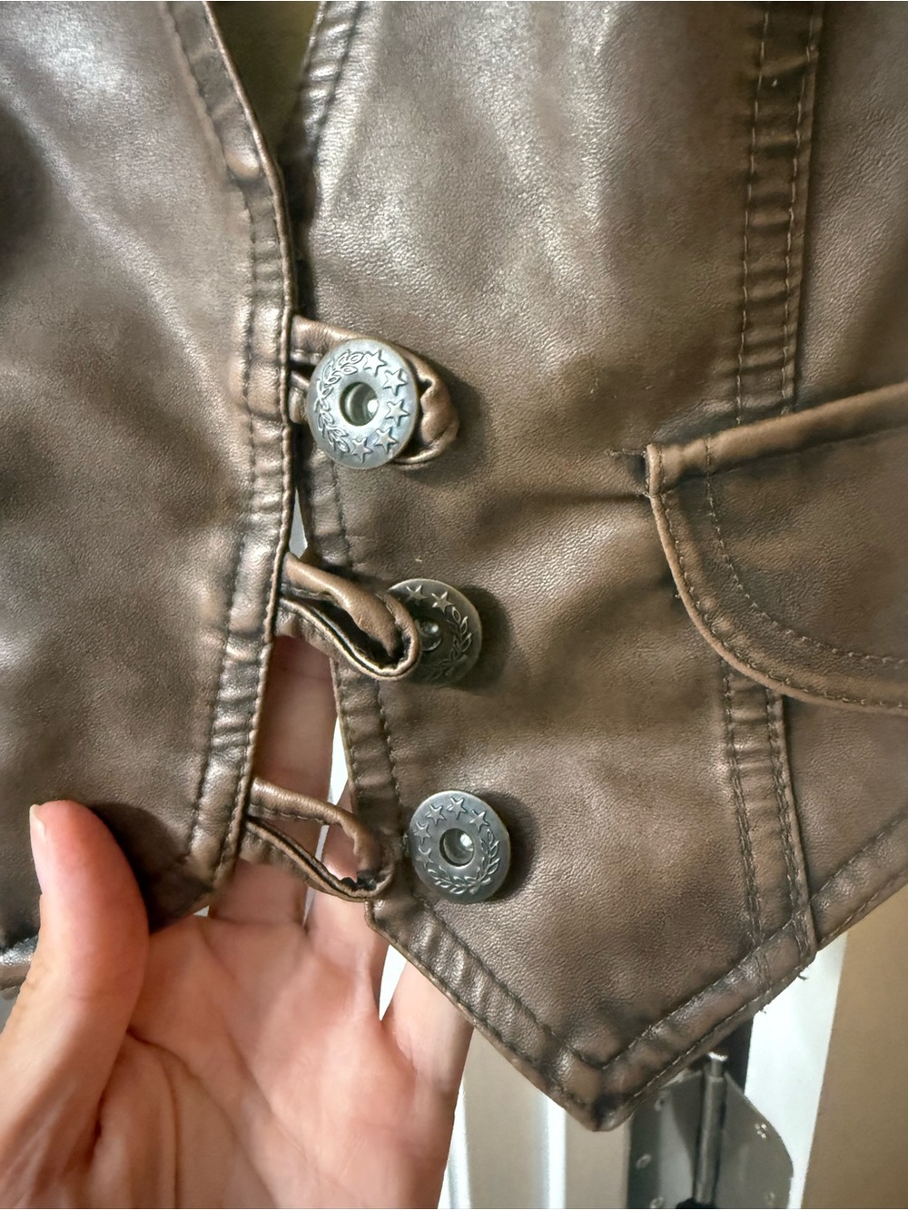 Last Kiss Brown Faux Leather Button-Front Vest - Picture 3 of 7
